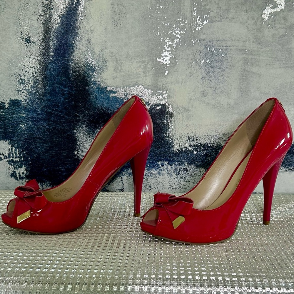 Ivanka Trump Red Patent Peep-Toe Heels